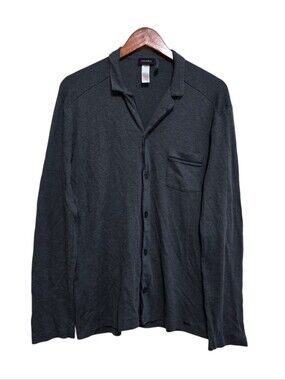 Hanro Button Front Cotton Pajama Set in Dark Grey Size Large